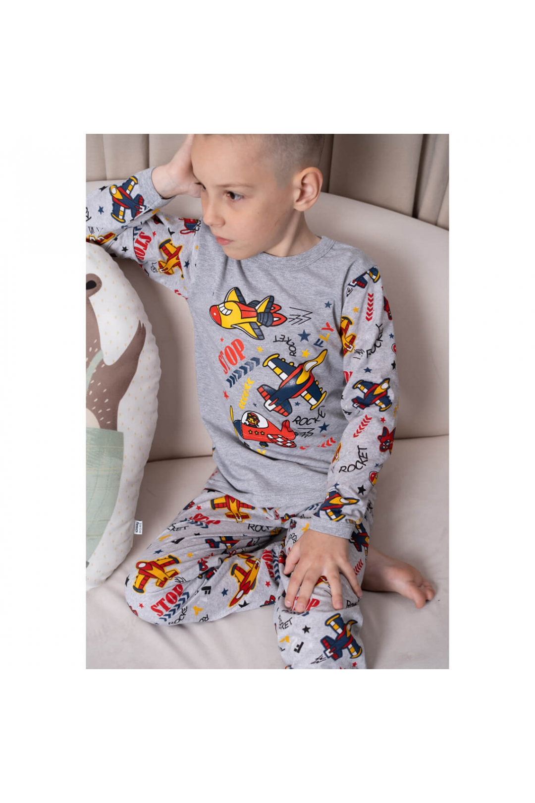 Піжама для хлопчика Літаки сірий кулір