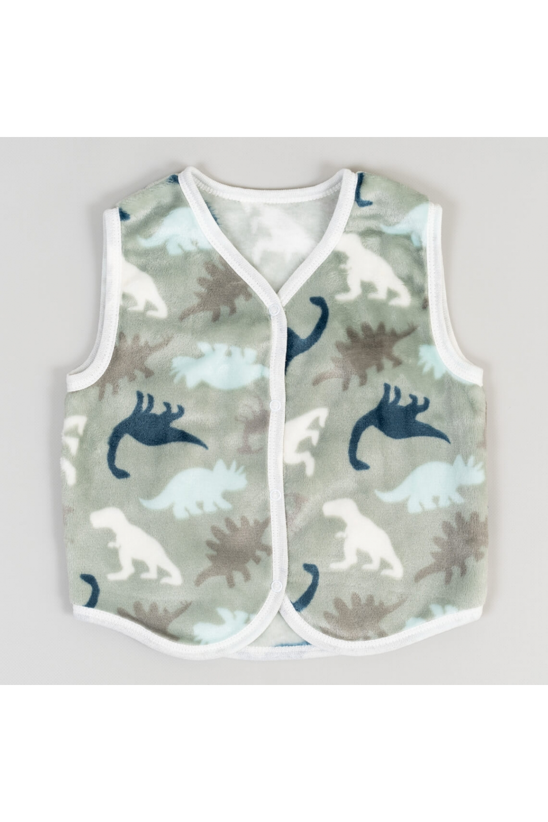 Пухнастий жилет для малят Діно оливковий велсофт