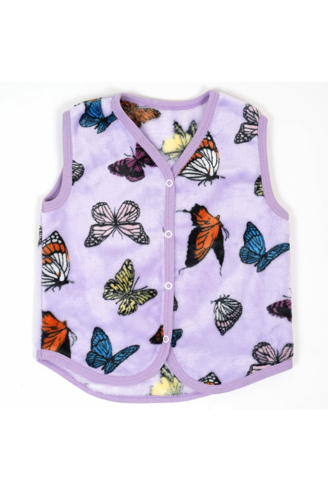 Пухнастий жилет для малят Метелики бузковий велсофт