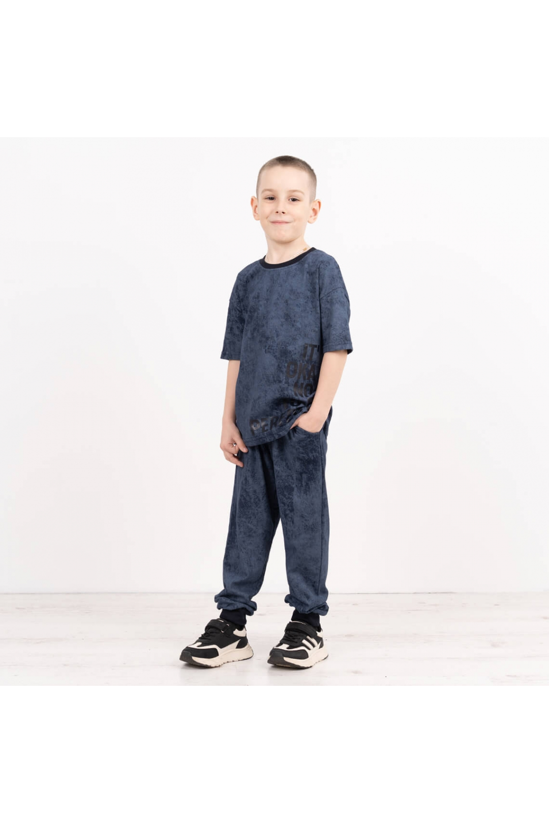 Комплект  для хлопчика синій стрейч-кулір