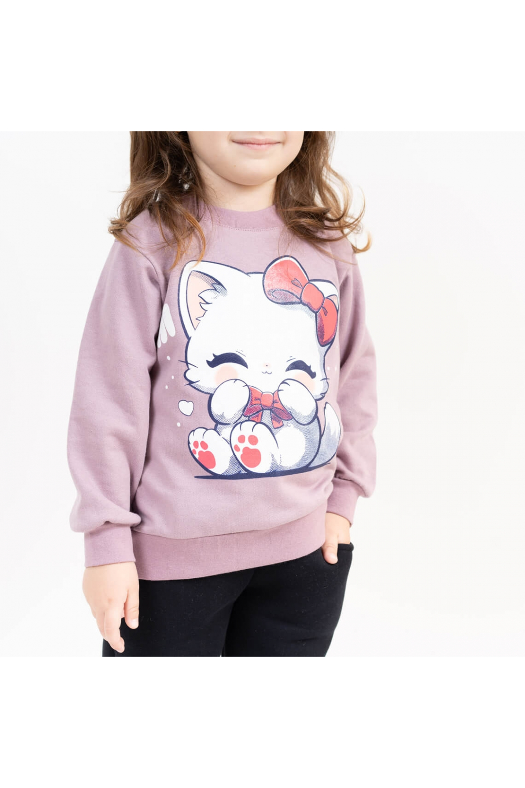 Світшот для дівчинки Киця ліловий двонитка