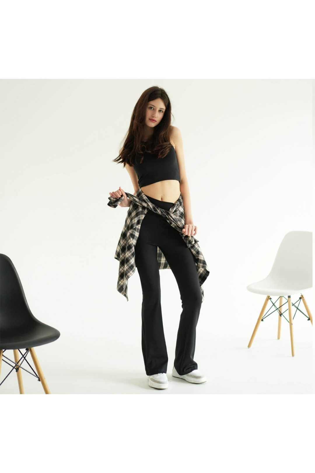 Лосіни жіночі кльош чорний рубчик преміум