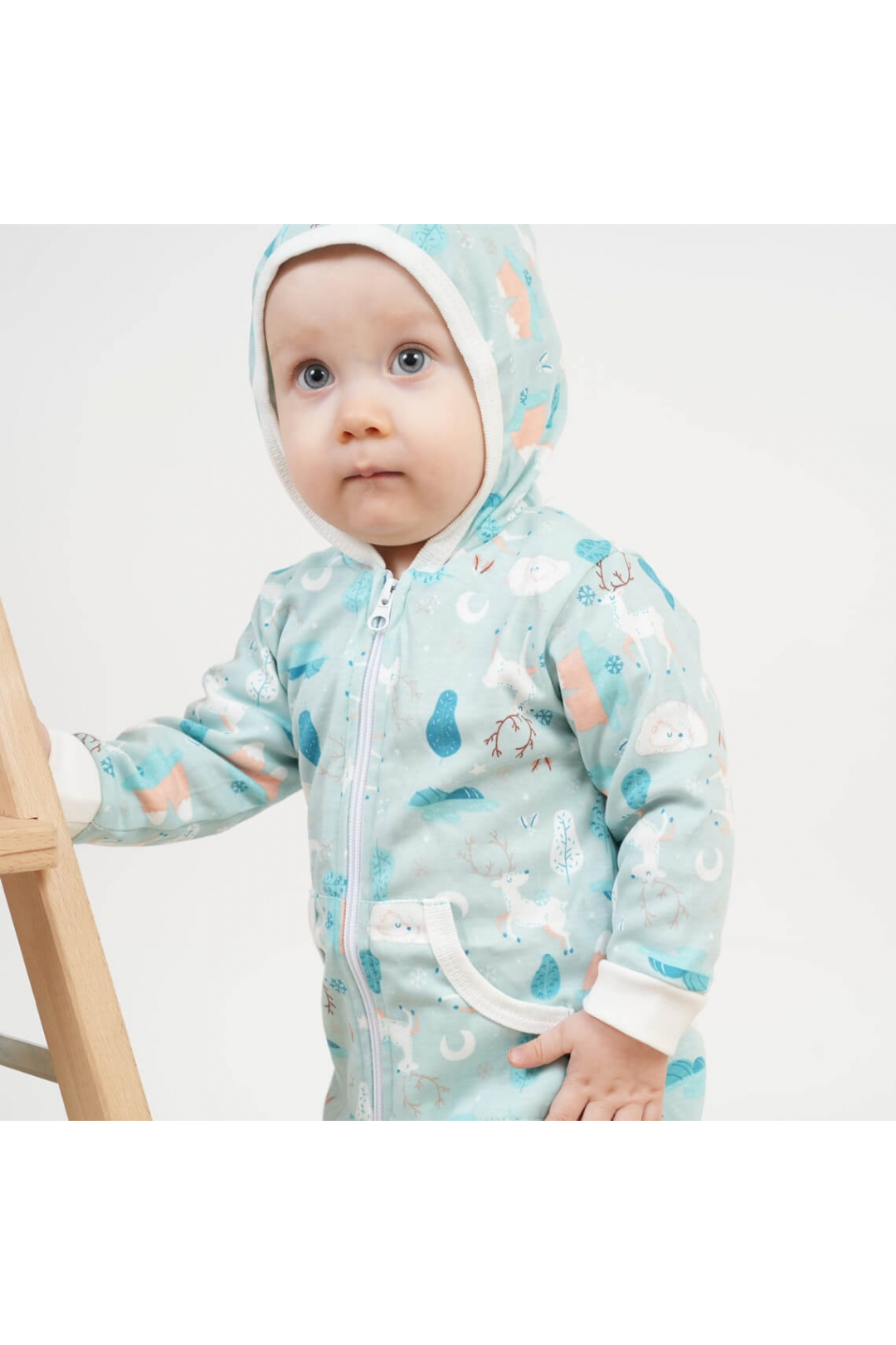 Комбінезон з капюшоном для малят Олені ментоловий інтерлок