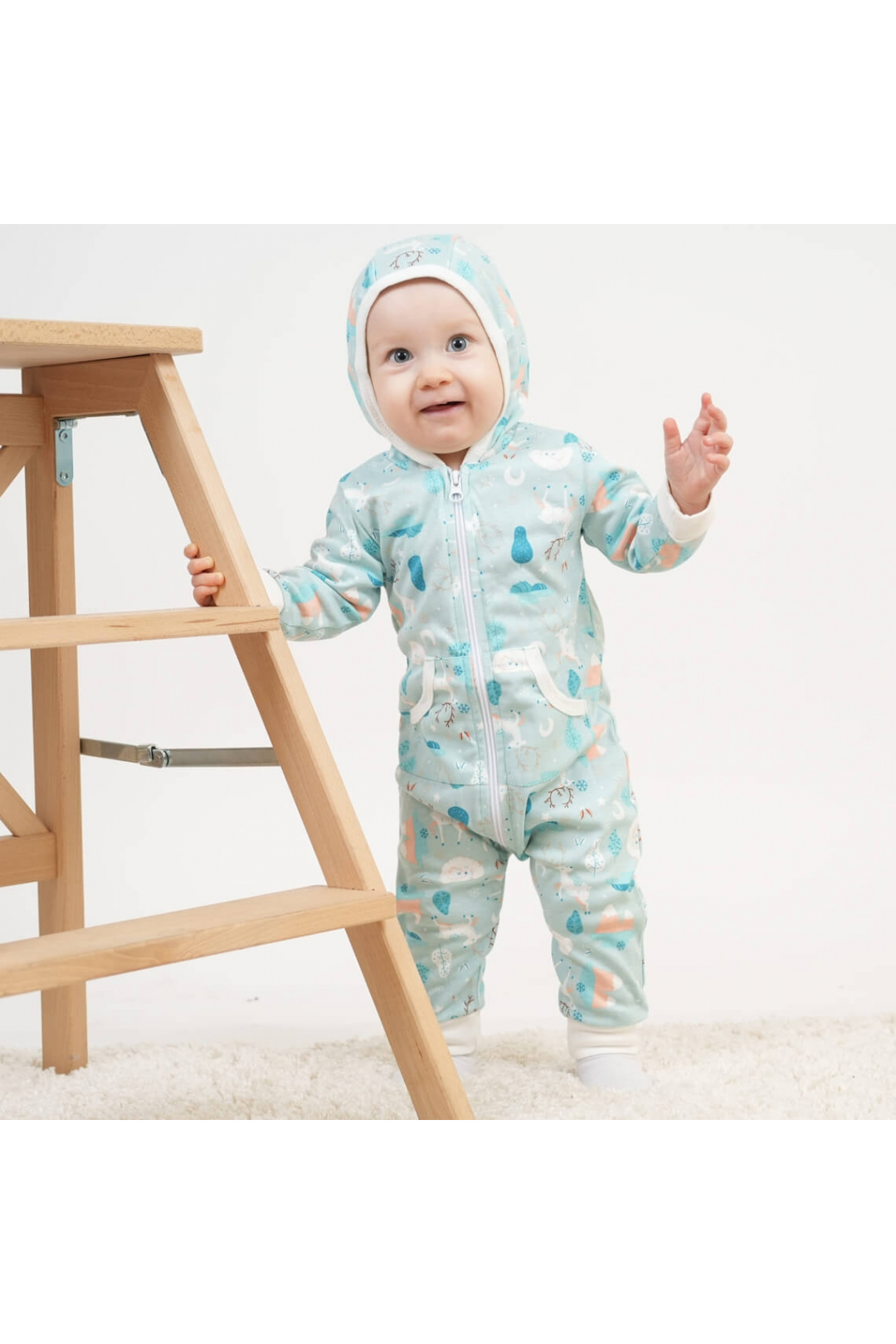 Комбінезон з капюшоном для малят Олені ментоловий інтерлок