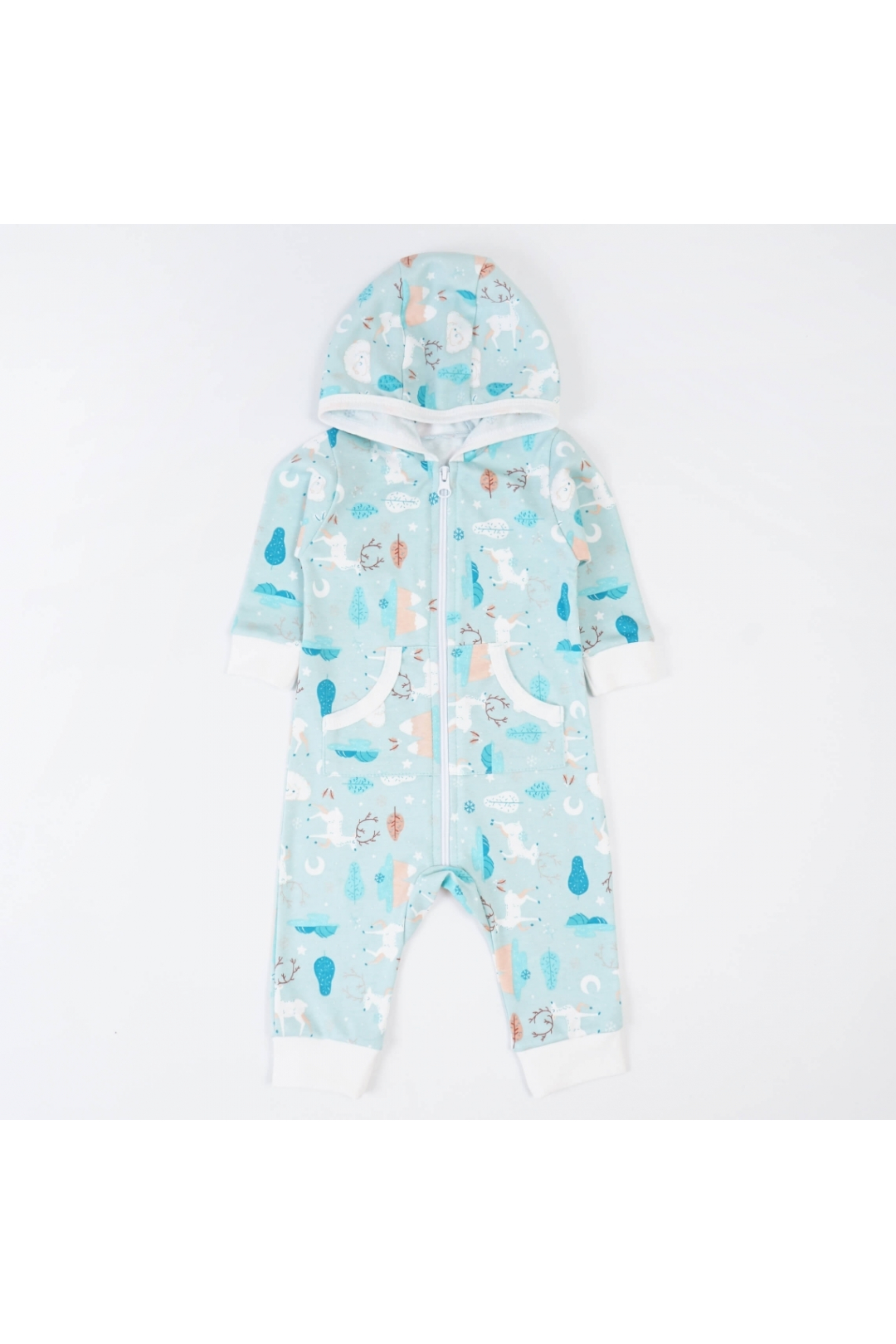 Комбінезон з капюшоном для малят Олені ментоловий інтерлок