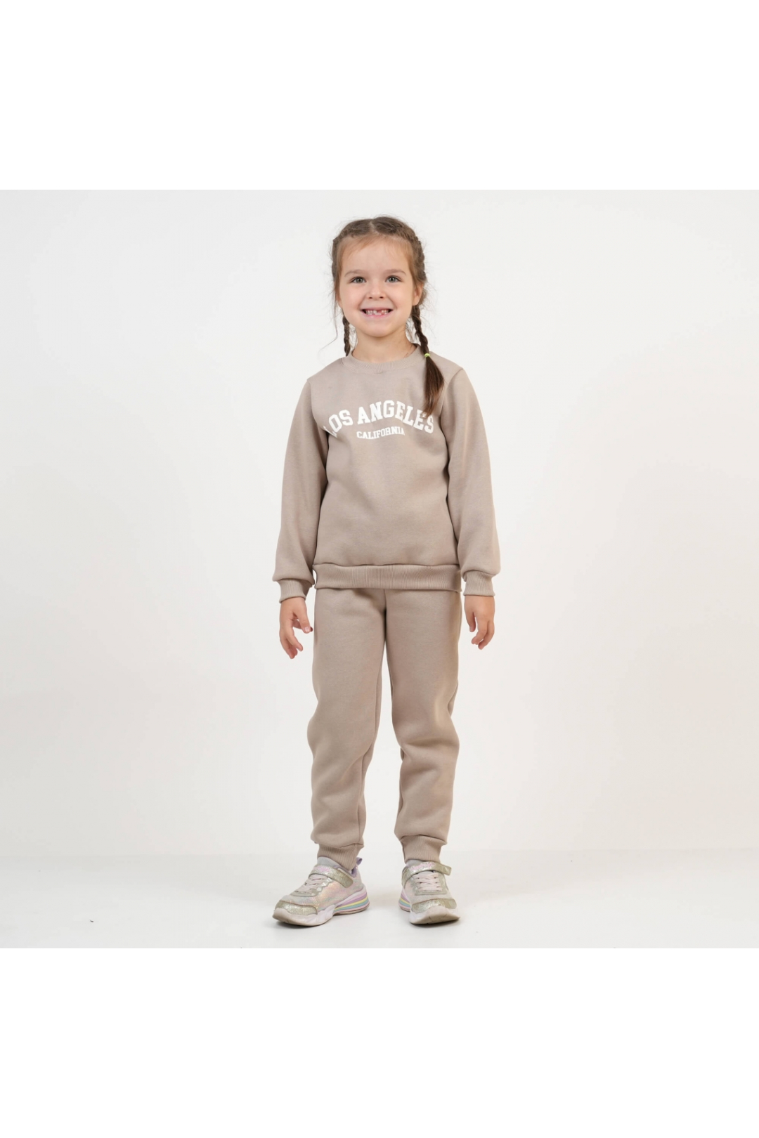 Костюм теплий для дівчинки бежевий тринитка на флісі