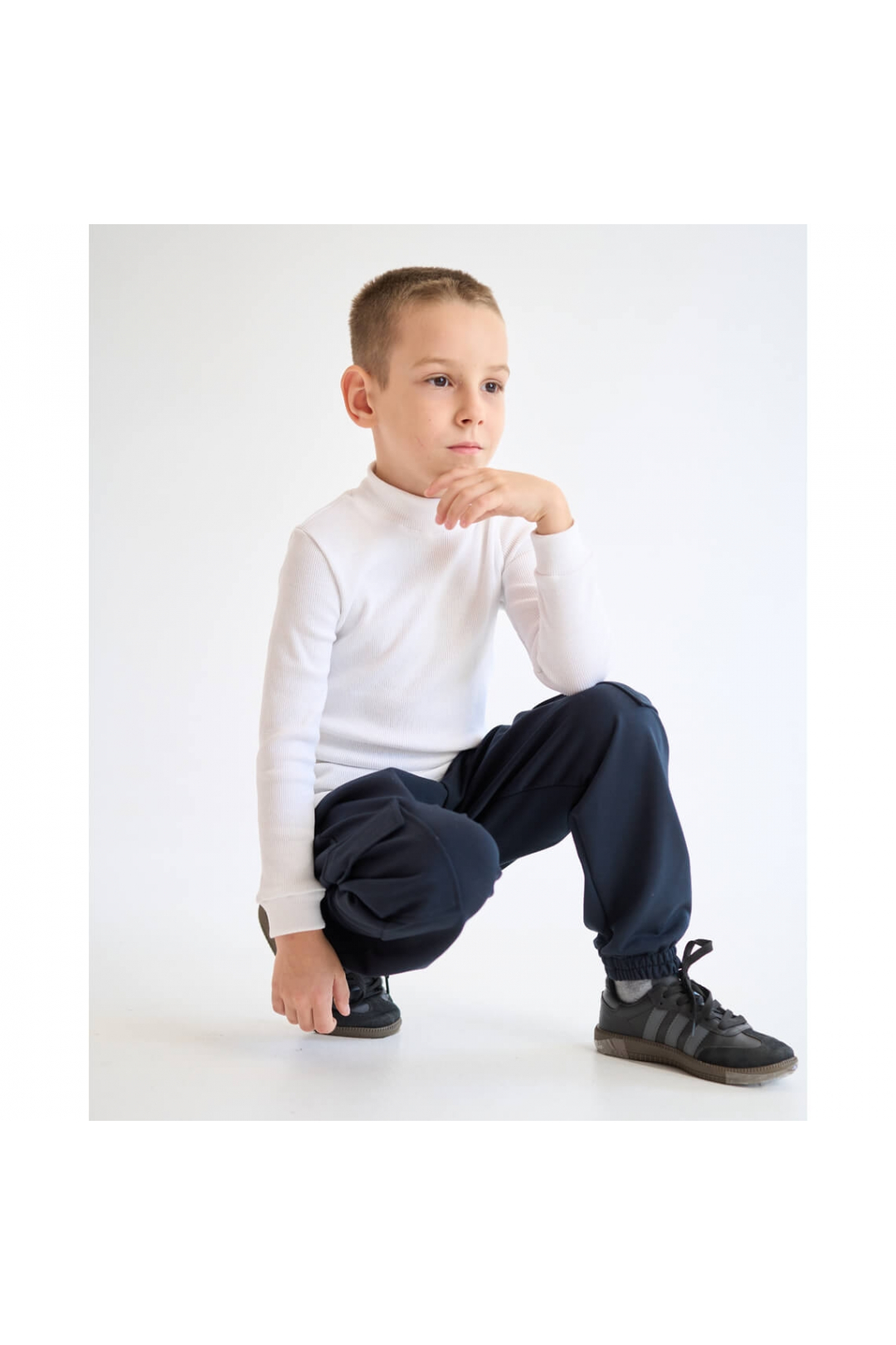 Спортивні джогери карго для хлопчика темно-синій двонитка