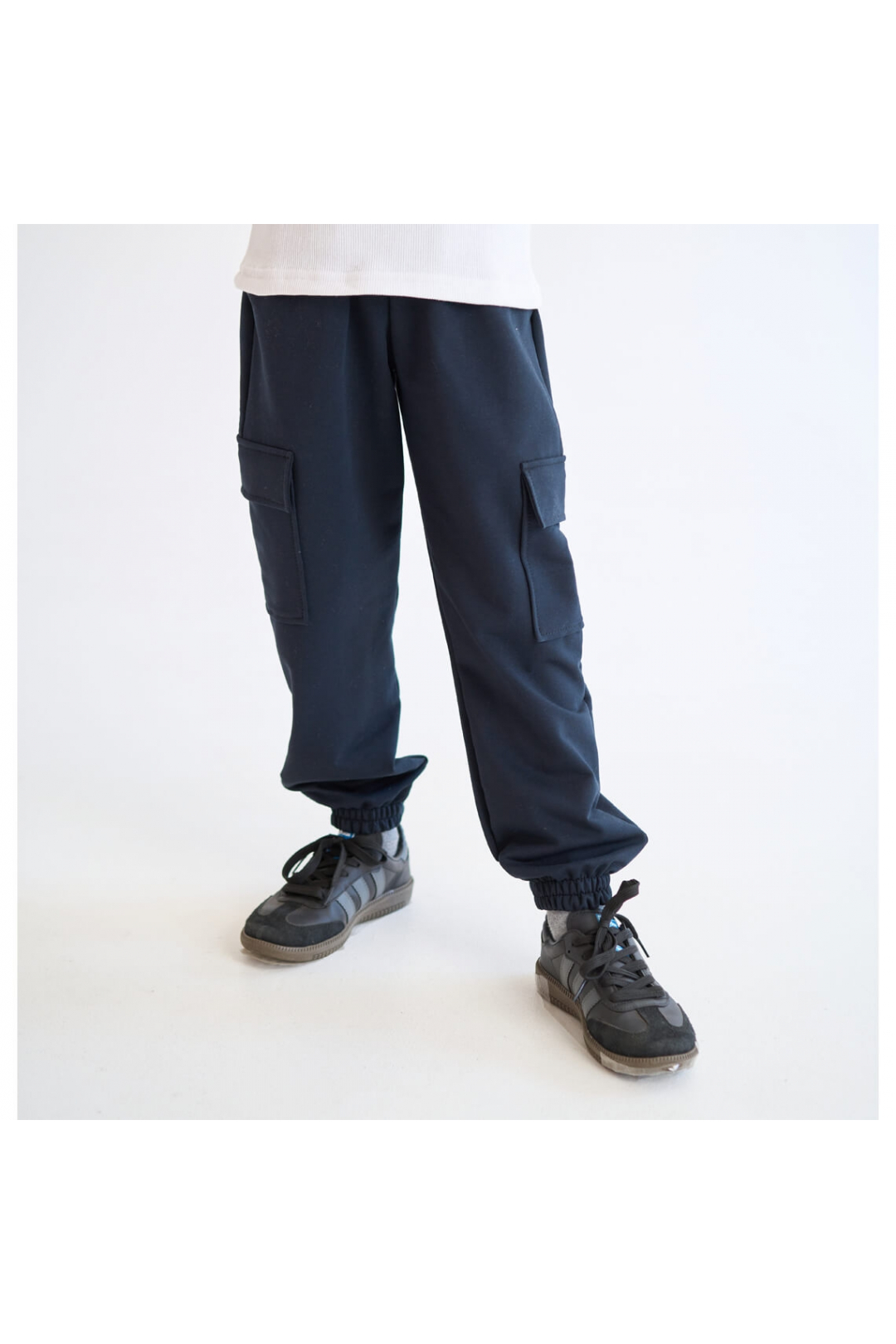 Спортивні джогери карго для хлопчика темно-синій двонитка