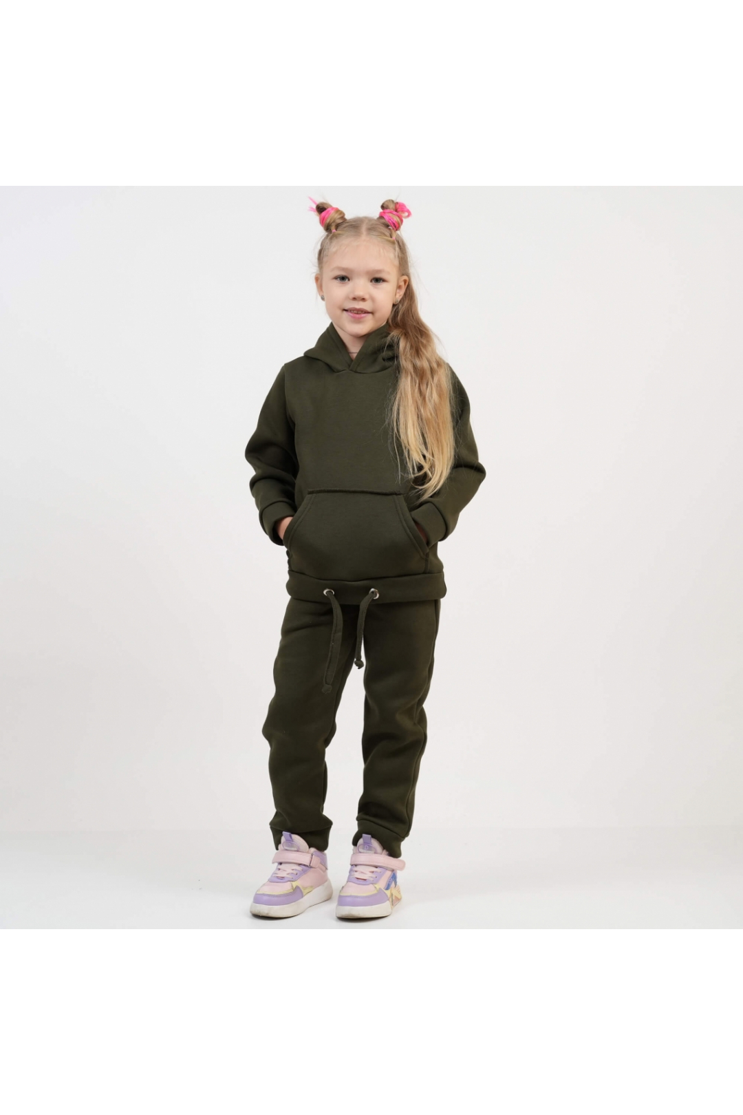 Теплий костюм для дівчинки хакі тринитка на флісі