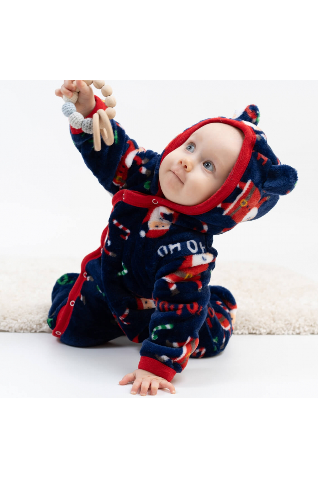 Комбінезон пухнастий з вушками  для малят синій Санти велсофт