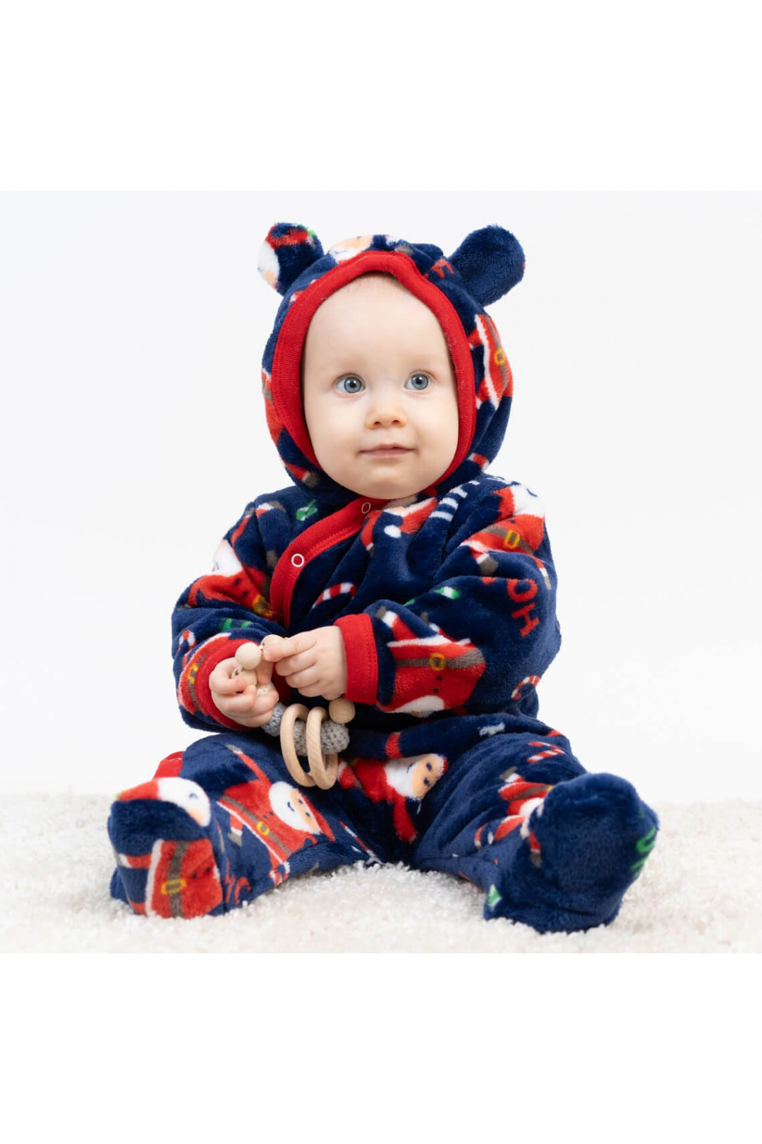 Комбінезон пухнастий з вушками  для малят синій Санти велсофт