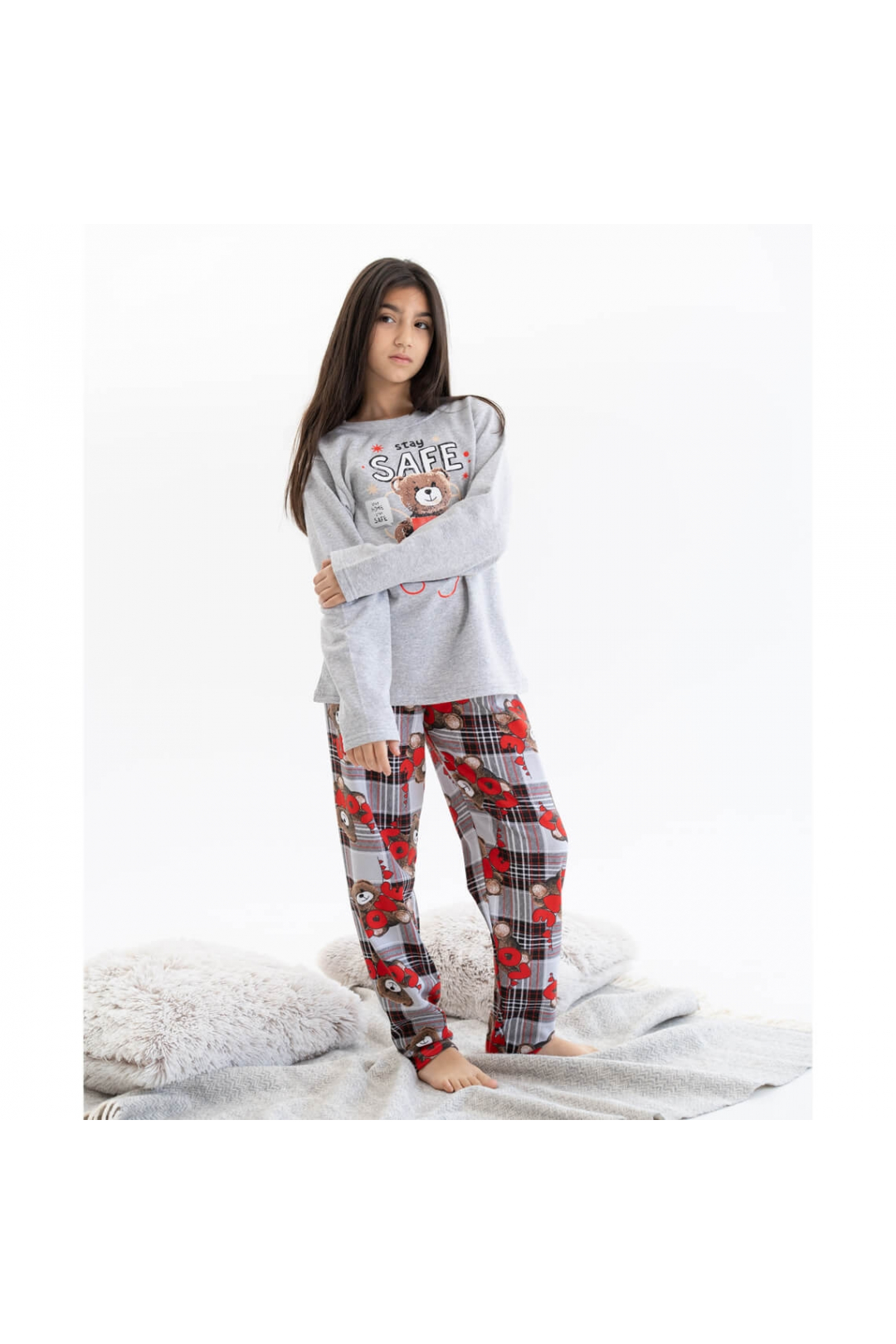 Піжама для дівчинки Ведмежата сірий начіс (футер)